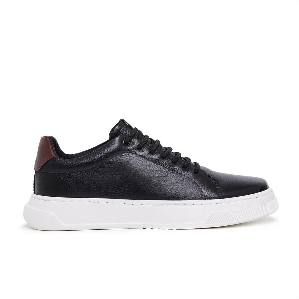 Tênis Masculino Casual Couro Floater EVA Leve Conforto Preto 3