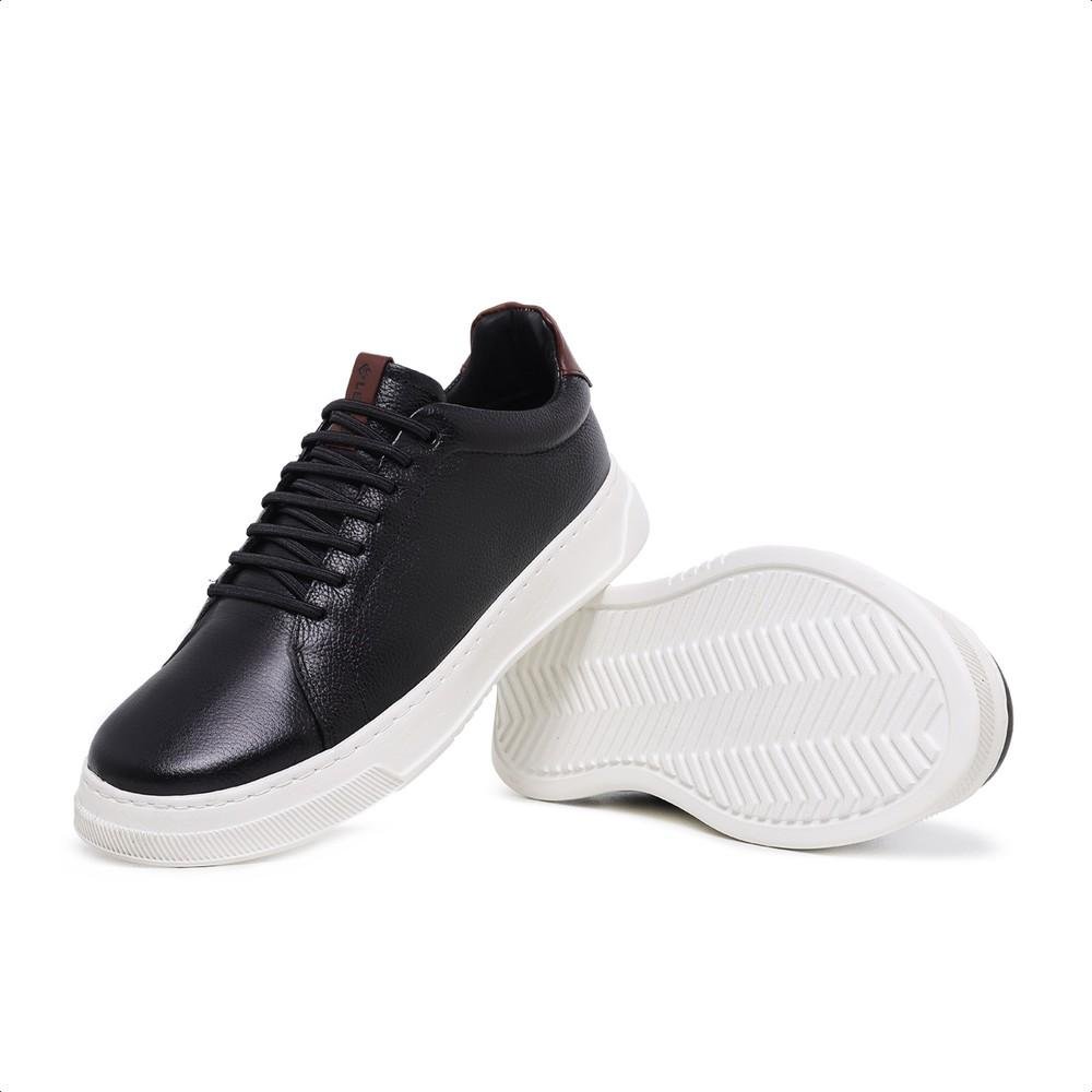 Tênis Masculino Casual Couro Floater EVA Leve Conforto Preto 4