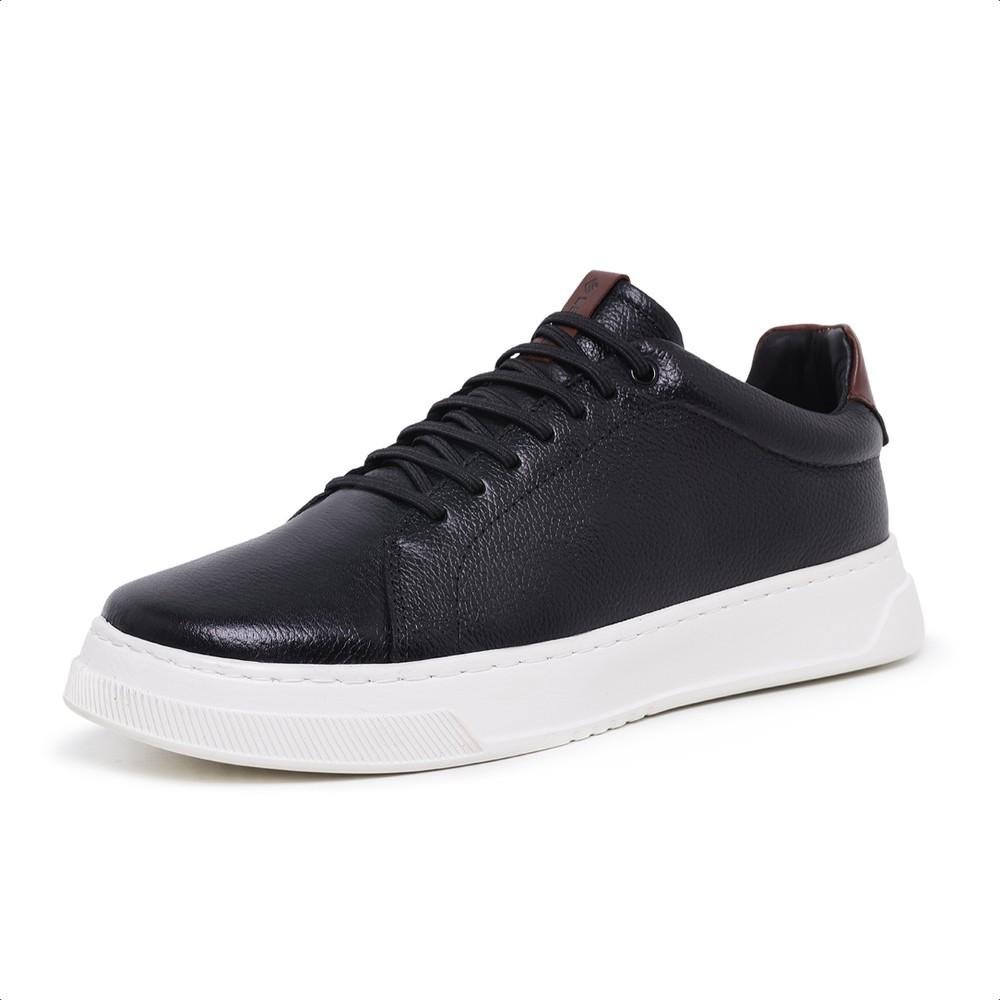 Tênis Masculino Casual Couro Floater EVA Leve Conforto Preto 5