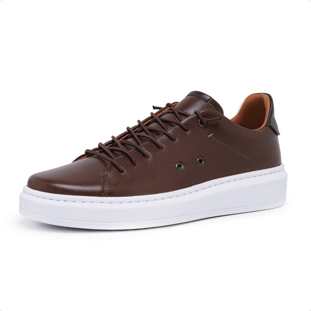 Tênis Masculino Casual Couro Floter Leve Conforto Marrom 3