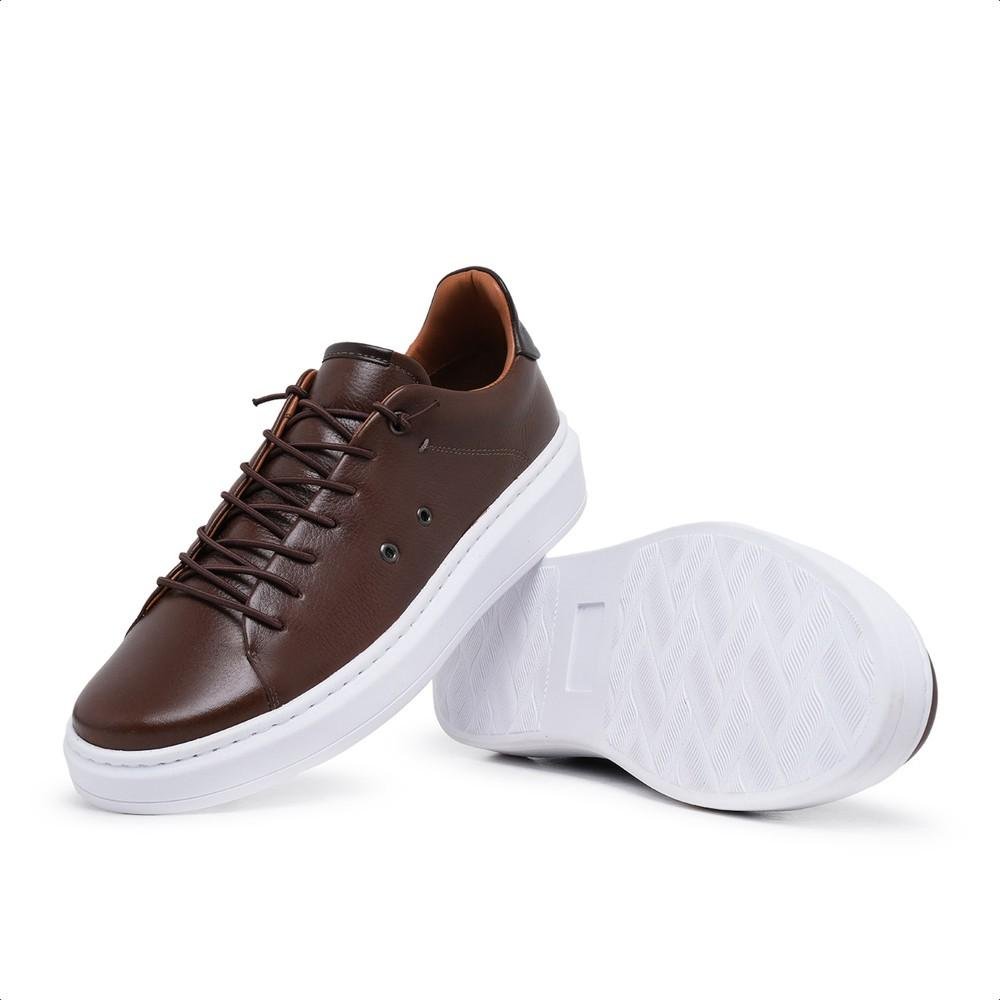 Tênis Masculino Casual Couro Floter Leve Conforto Marrom 4
