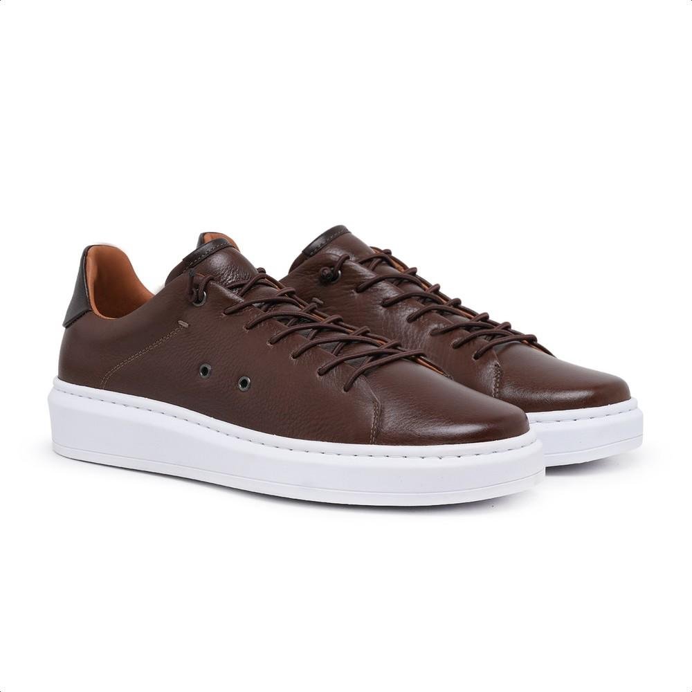 Tênis Masculino Casual Couro Floter Leve Conforto Marrom 5