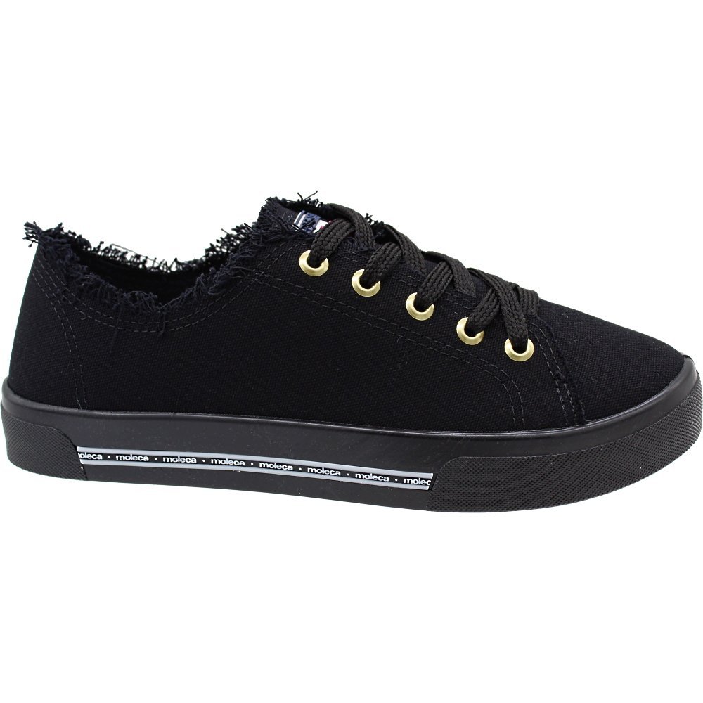 Tênis Casual Moleca Lona Sider Cano Baixo Desfiado Solado Macio Feminino Preto 2