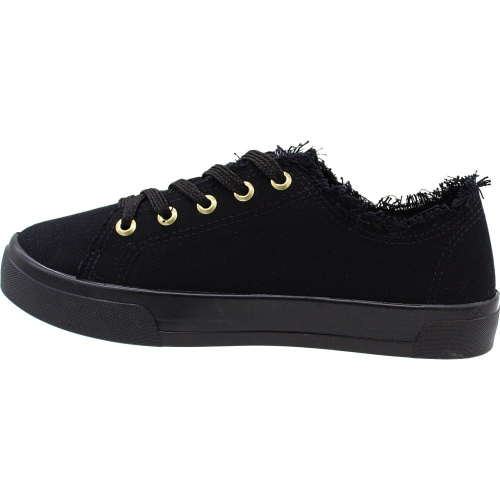 Tênis Casual Moleca Lona Sider Cano Baixo Desfiado Solado Macio Feminino Preto 3