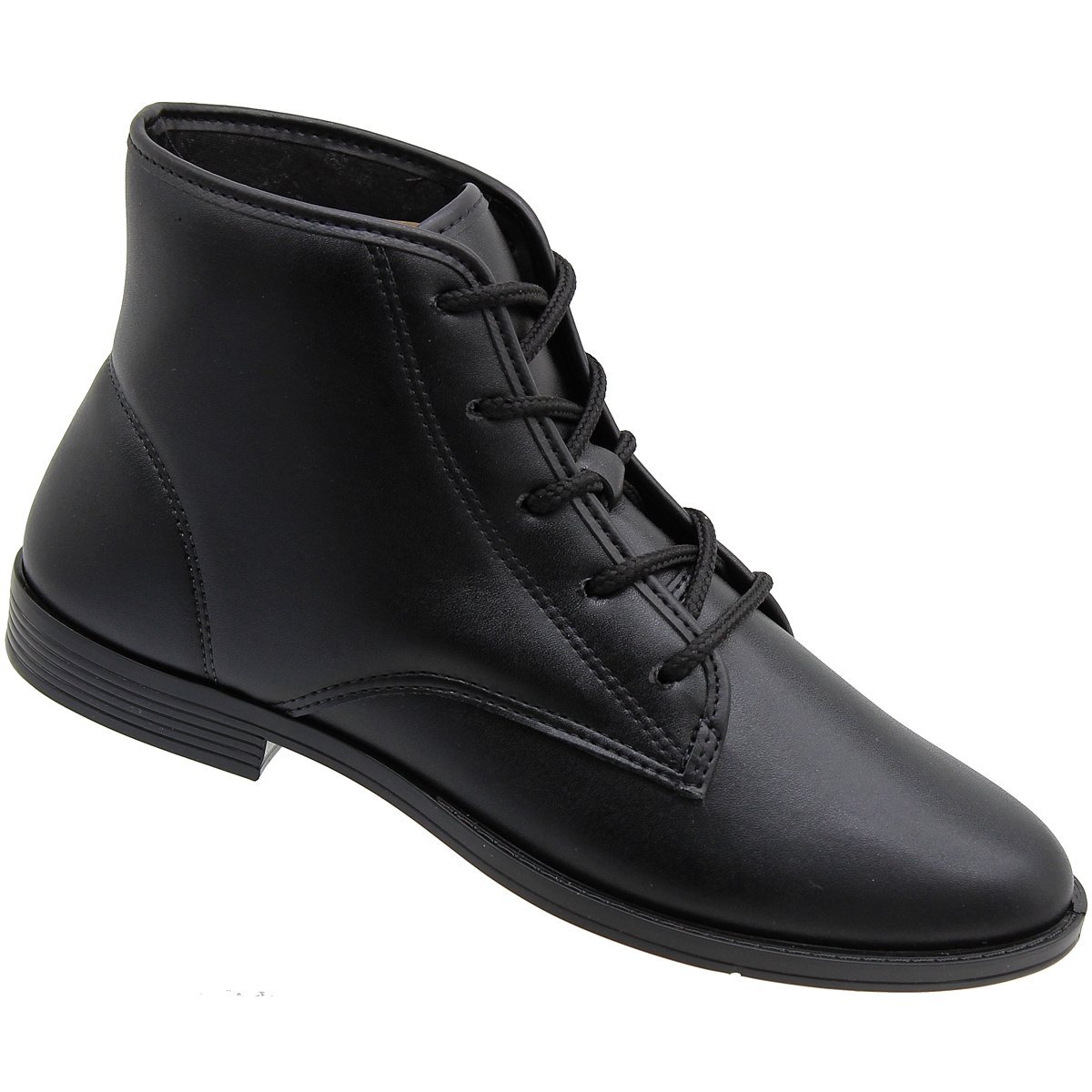 Bota Casual Moleca Cano Baixo Salto Grosso Com Cadarço Feminina Preto 1