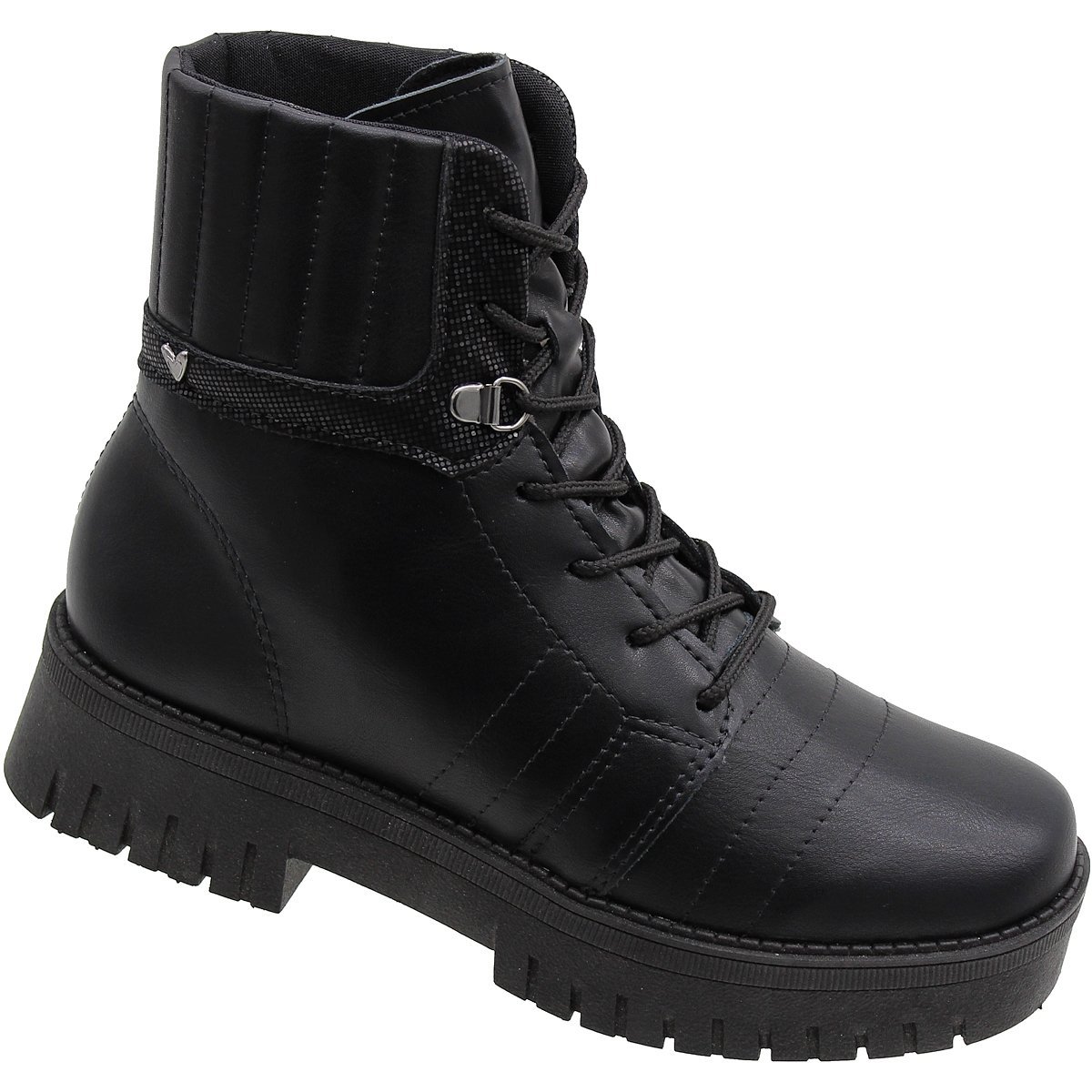 Bota Coturno Mississipi Costura e Textura Cano Médio Feminina Preto 1