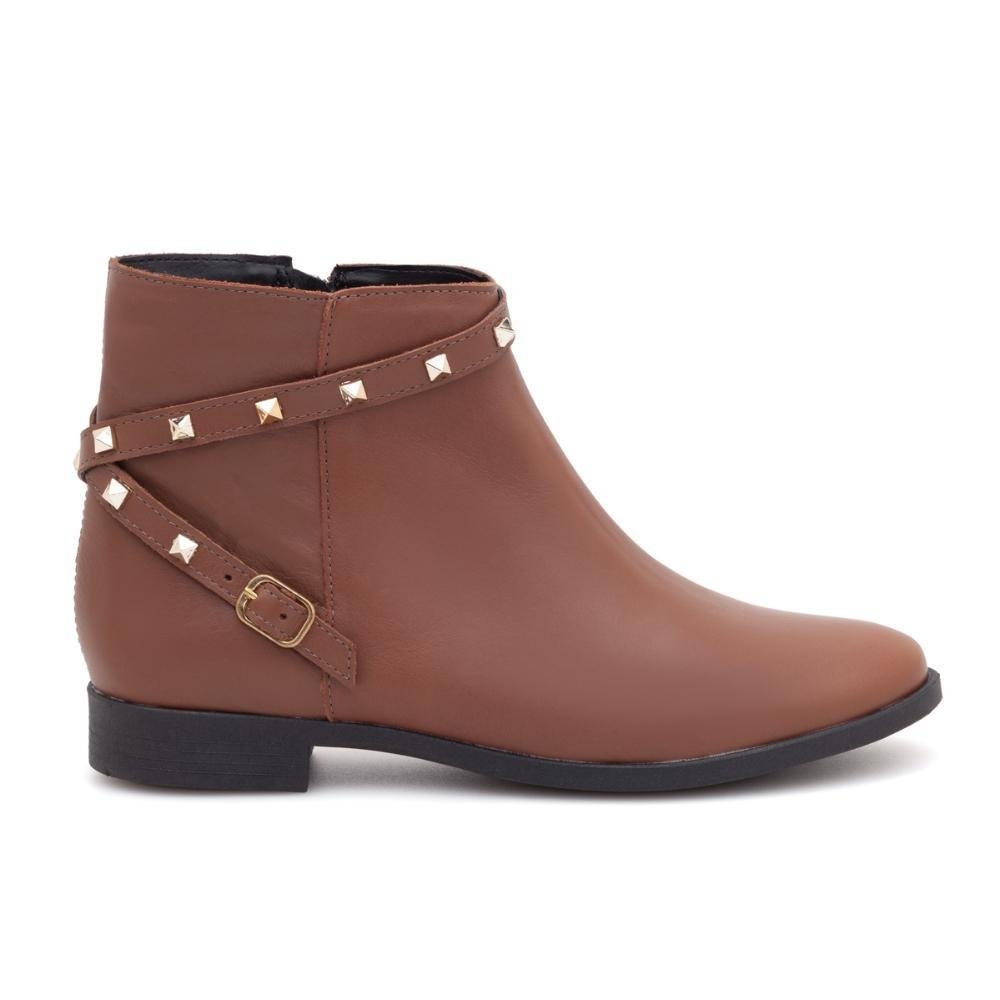 Bota Feminina Cano Curto Couro Casual Zíper Estilo Conforto Marrom 2