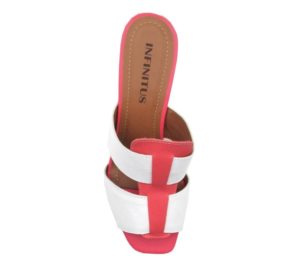 Tamanco Feminino Infinitus 35710 Salto Bloco Branco/Rosa 2