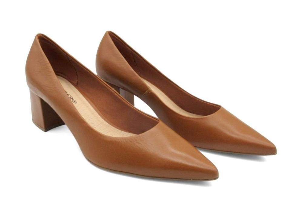 Scarpin Bottero de Couro  Feminino 354901 Salto Bloco Marrom 2