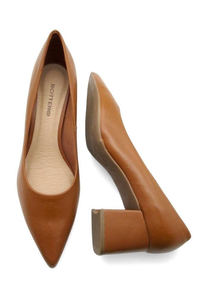 Scarpin Bottero de Couro  Feminino 354901 Salto Bloco Marrom 4