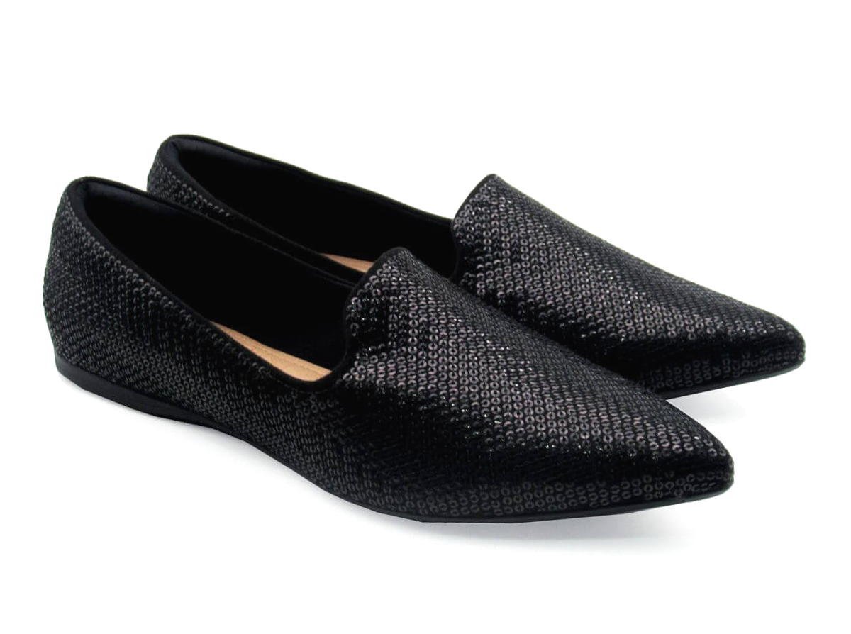 Sapatilha Feminina Valentina Lantejoulas 375215 Preto 2