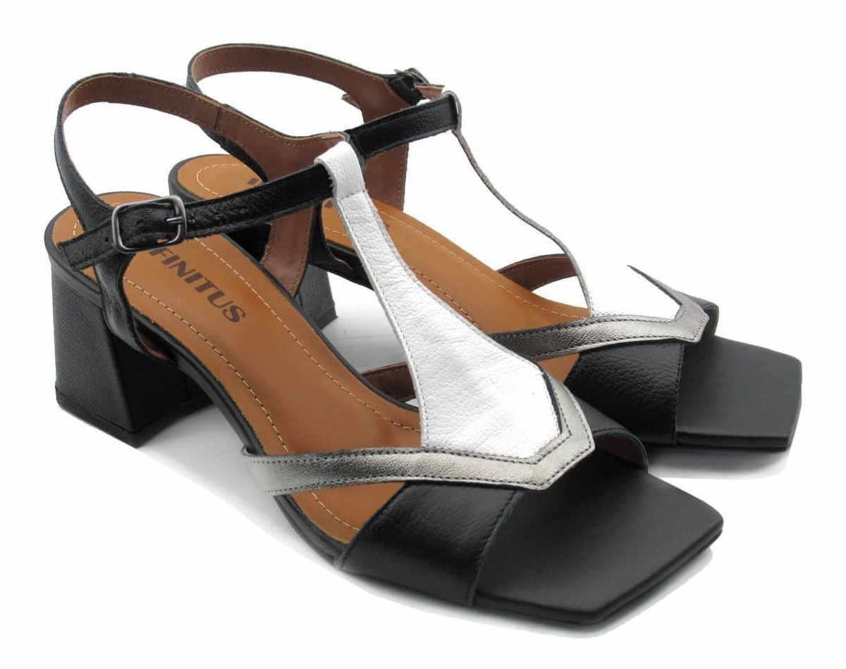 Sandália Feminina de Couro Infinitus 34225 Salto Bloco Preto 2