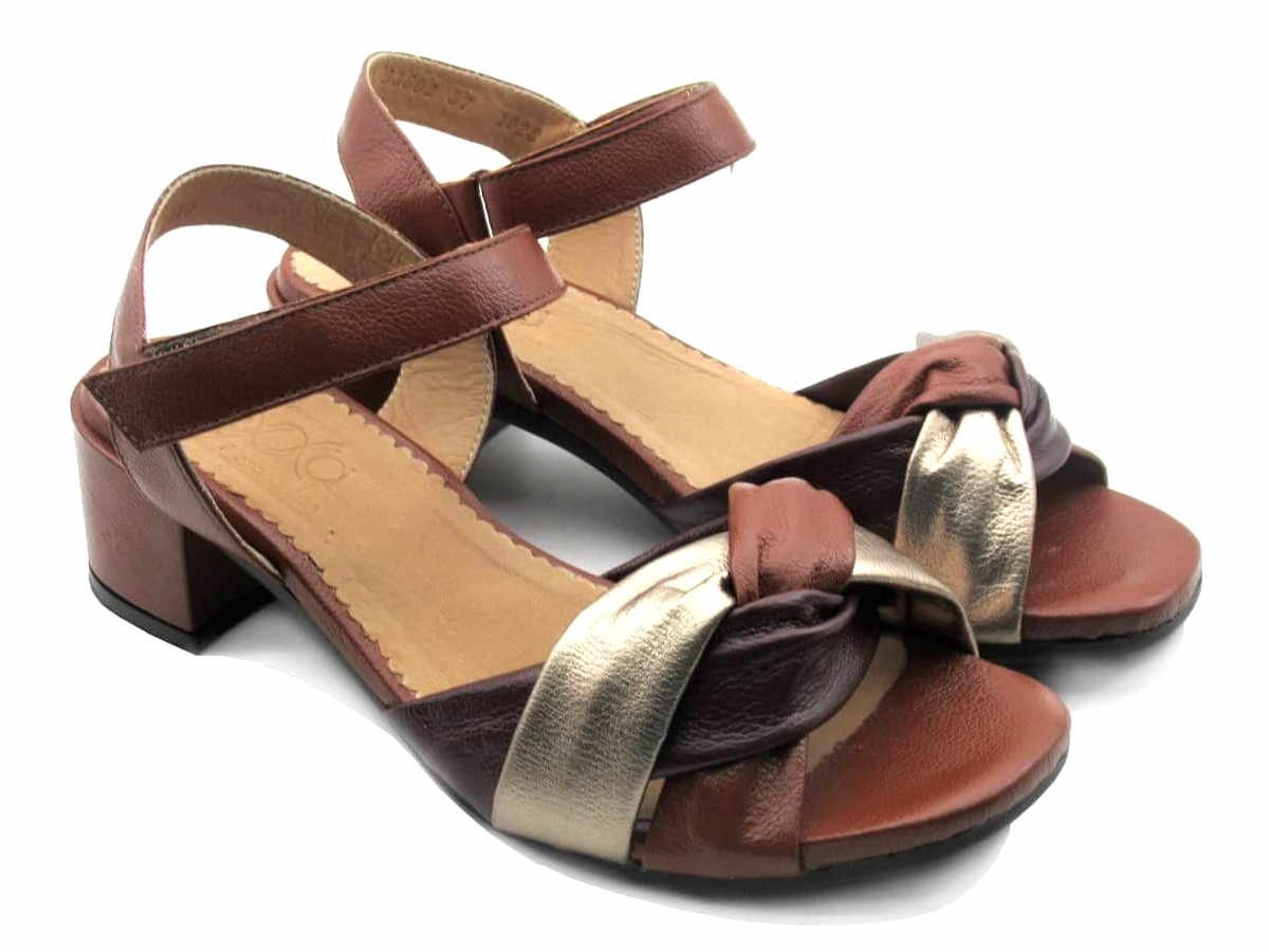 Sandália Feminina Couro Alexxa Opananken 93602 Marrom/Dourado 2