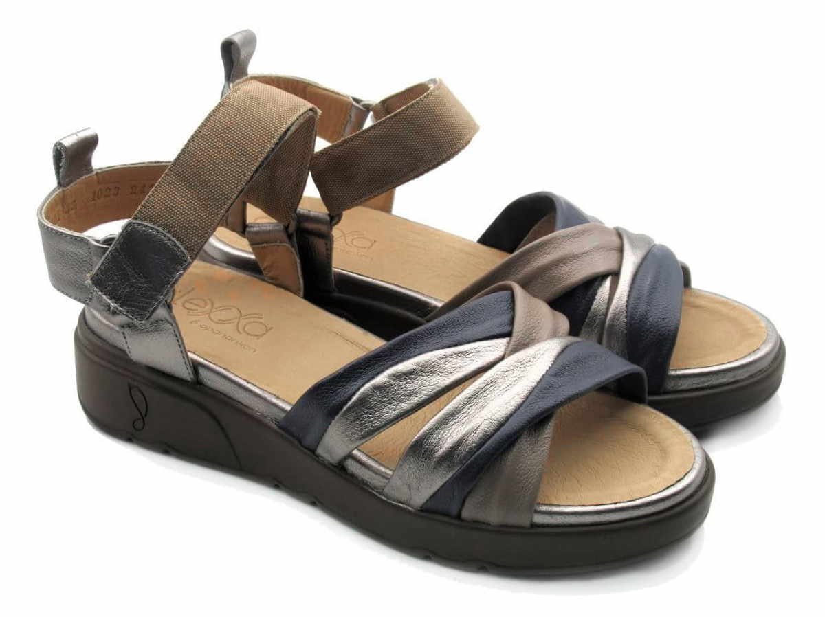Sandália Feminina Opananken Flatform Alexxa 67101 Couro Prata/Preto 2