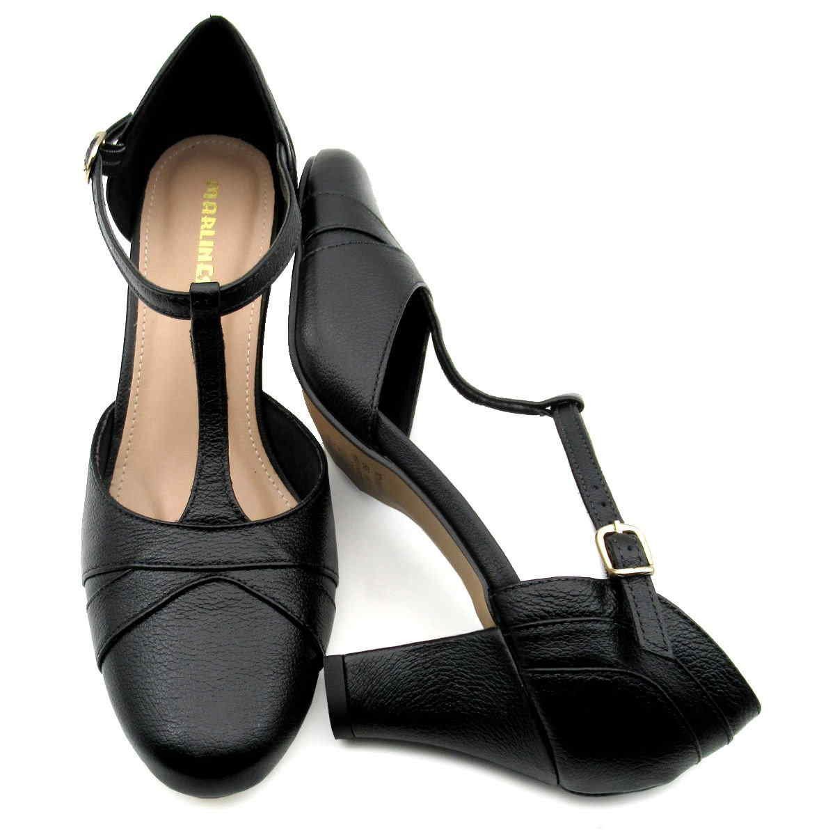 Sapato Feminino de Danças em Couro Preto Marlinês 6505 Preto 4