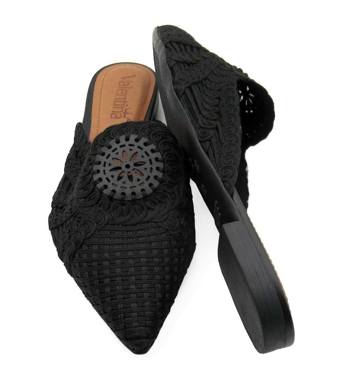 Mule Feminina Rasteira Valentina 373265 Crochê Preto 3