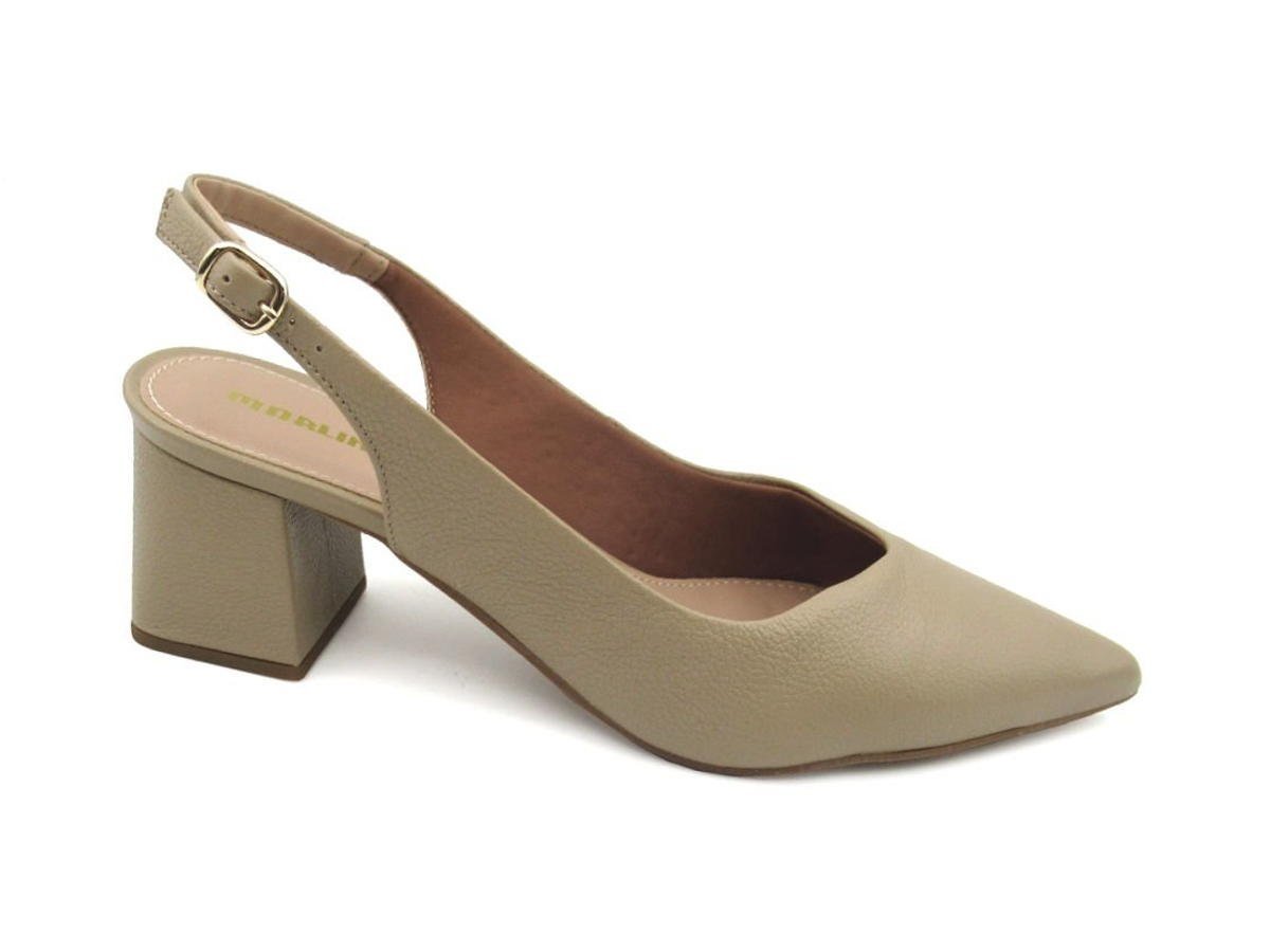 Sapato Scarpin Feminino Marlinês 6203 de Couro Bege 1