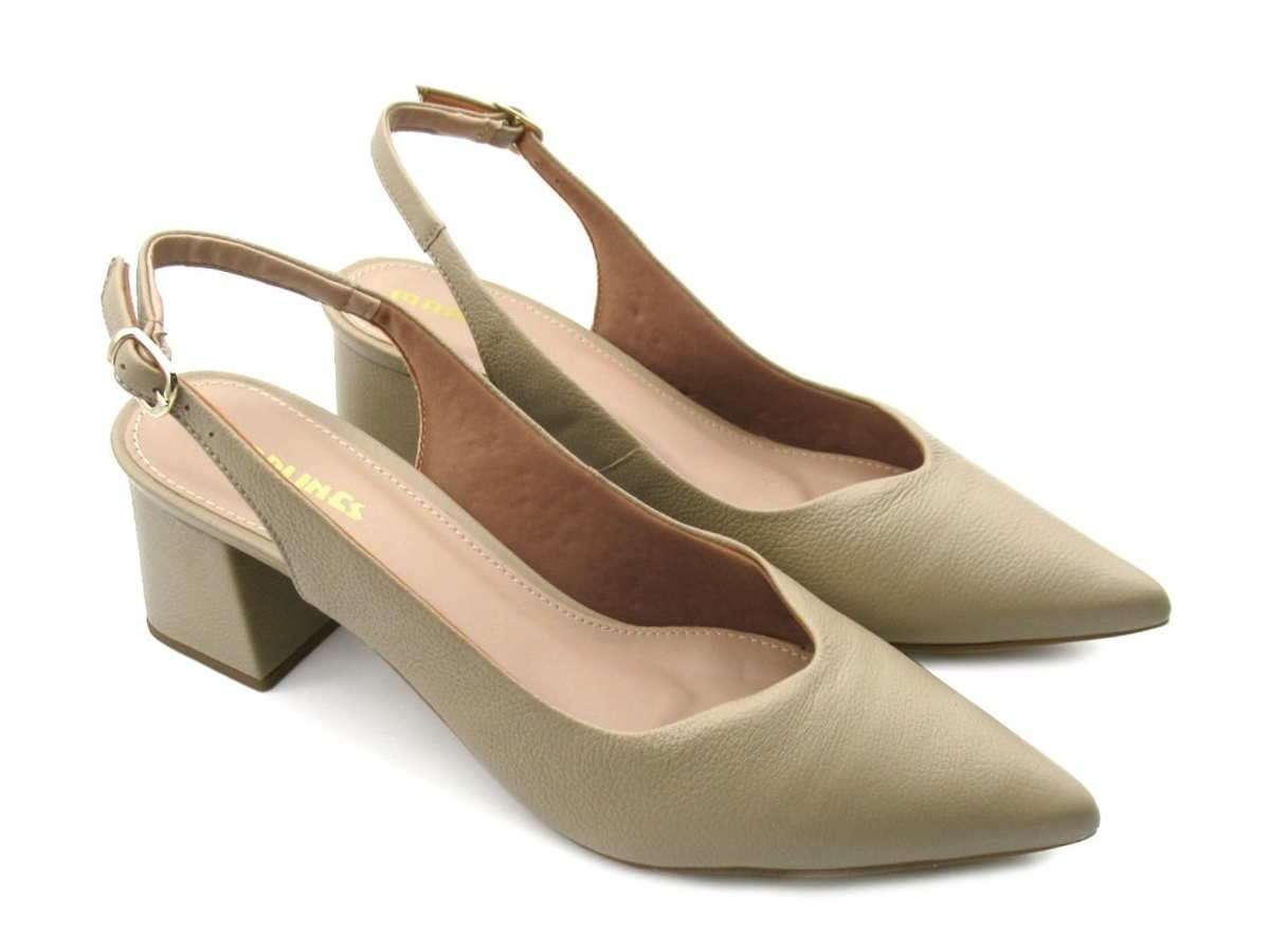Sapato Scarpin Feminino Marlinês 6203 de Couro Bege 2