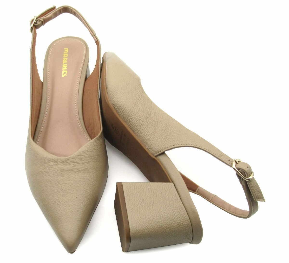 Sapato Scarpin Feminino Marlinês 6203 de Couro Bege 4