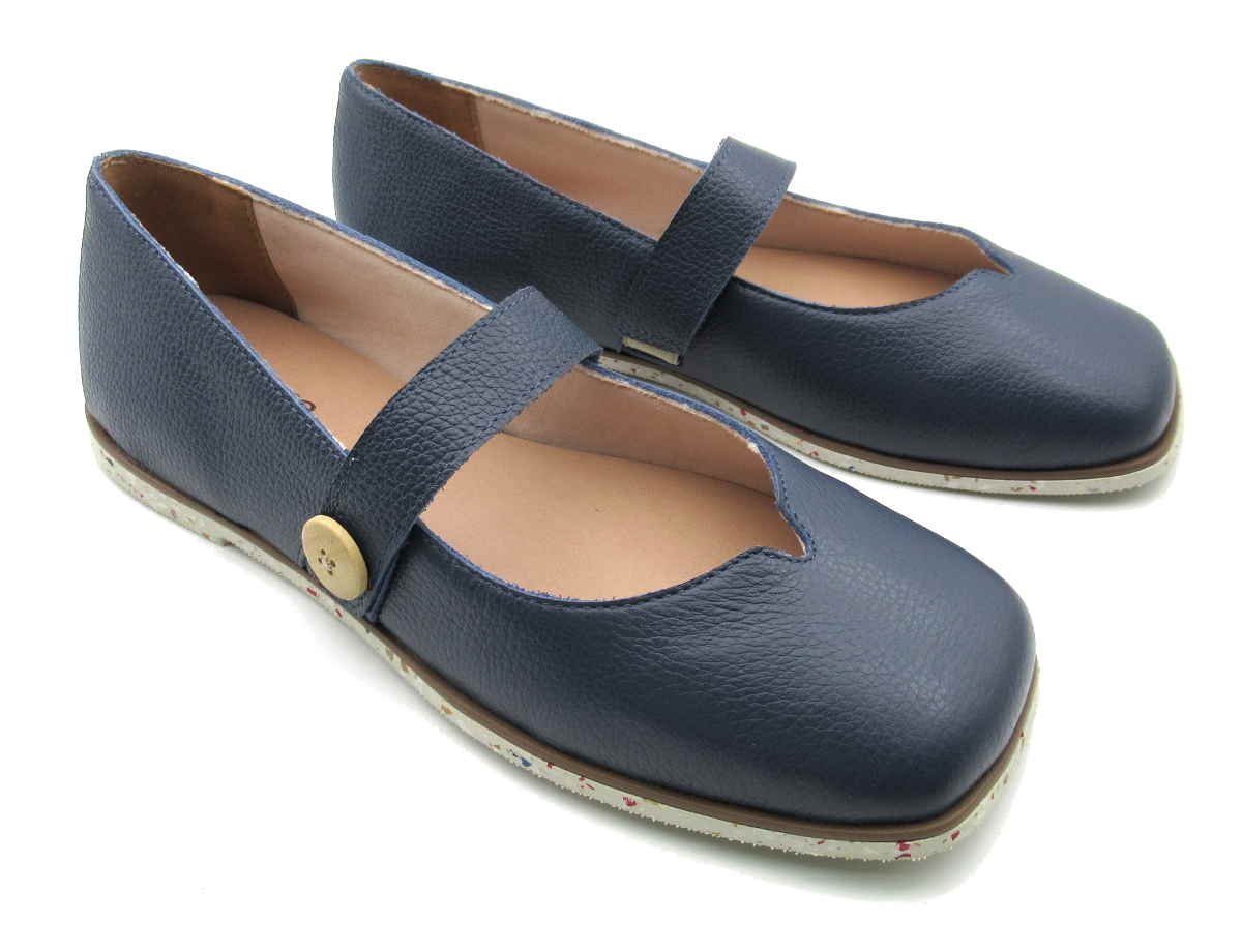 Sapatilha Feminina Bico Quadrado em Couro Adhere 9560110 Azul 2