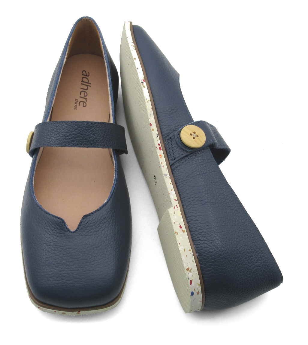 Sapatilha Feminina Bico Quadrado em Couro Adhere 9560110 Azul 4