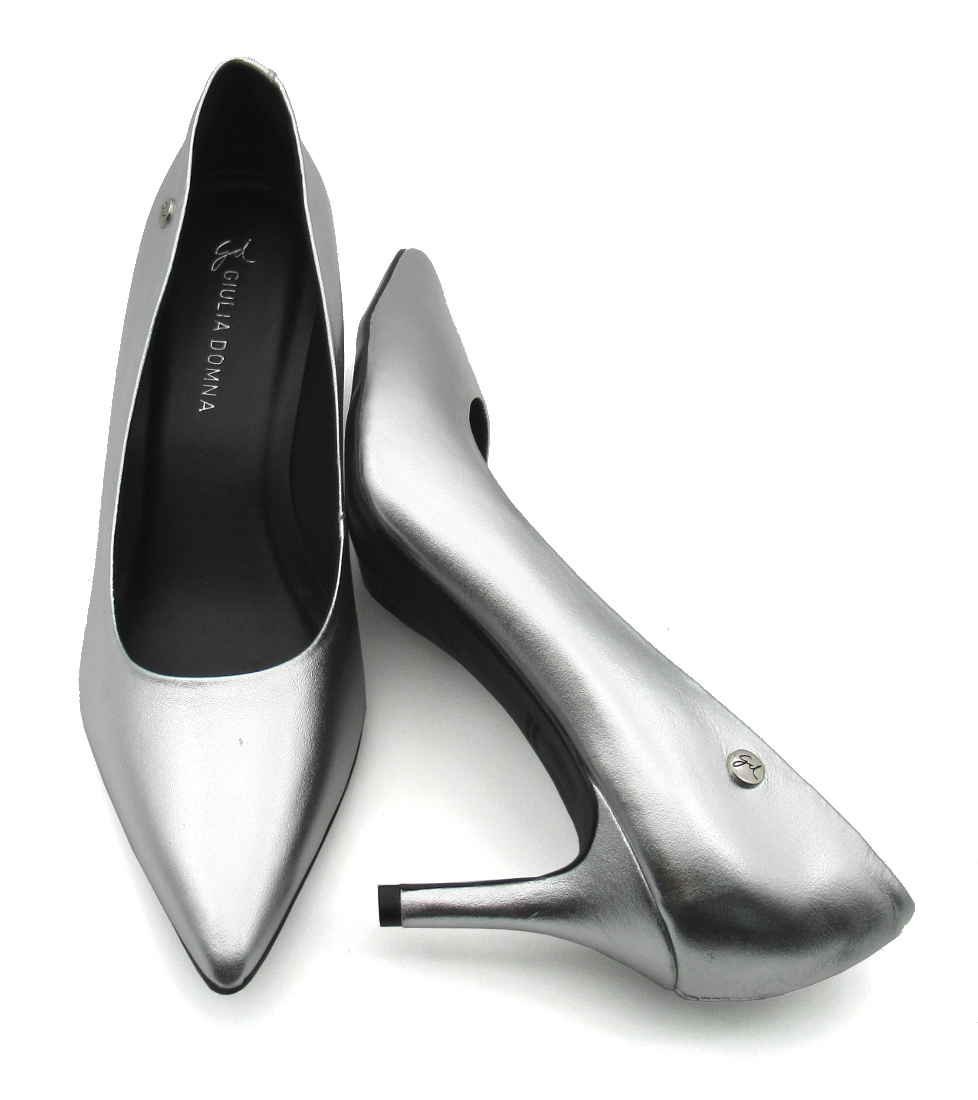 Sapato Scarpin Feminino de Couro Giulia Domna 405001 Salto Fino Prata 3