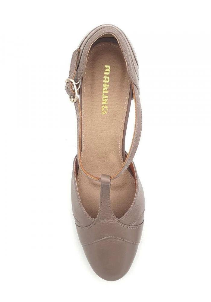 Sapato Feminino de Danças em Couro Marlinês 6505 Bege 3