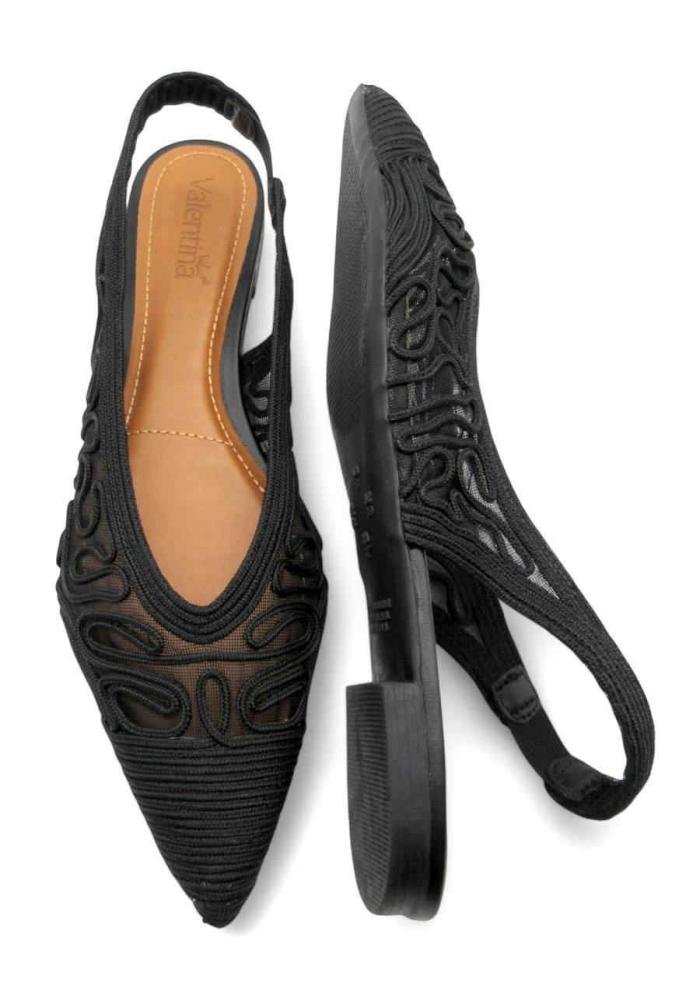 Sapatilha Feminina Crochê Slingback Valentina 373280 Preto 4