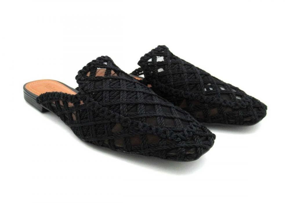 Mule Feminina Rasteira Valentina 360119 Crochê Preta Preto 2