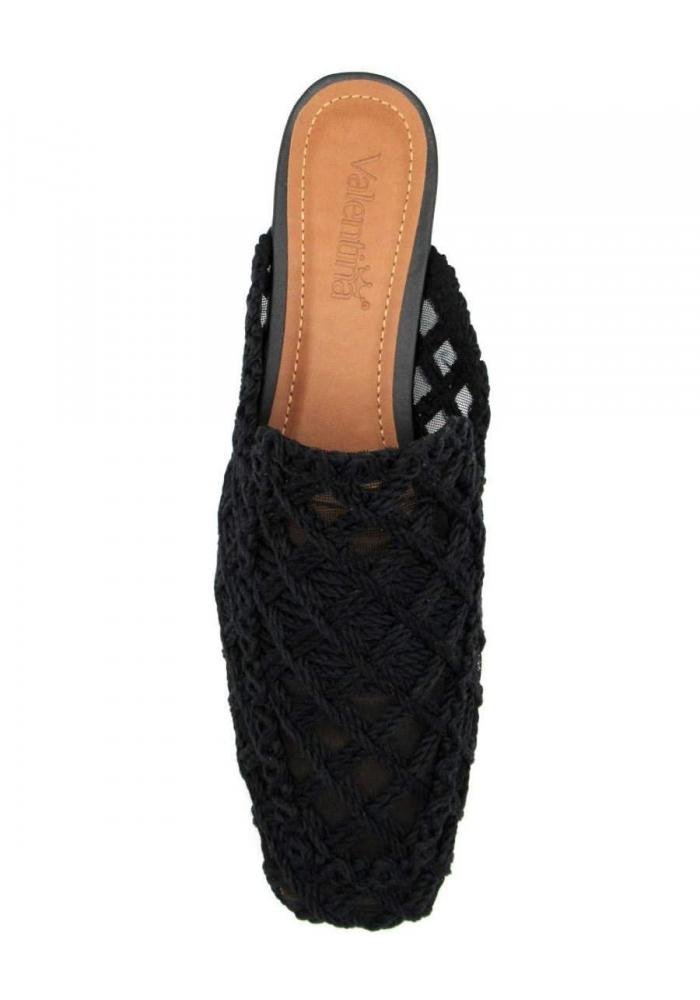 Mule Feminina Rasteira Valentina 360119 Crochê Preta Preto 3