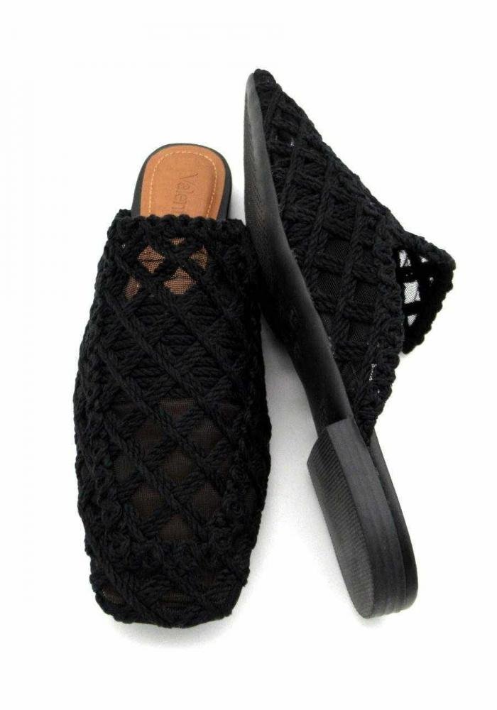 Mule Feminina Rasteira Valentina 360119 Crochê Preta Preto 4