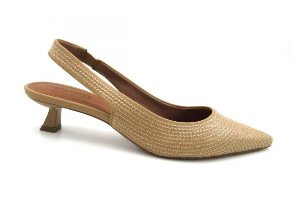Sapato Scarpin Valentina Feminino 376019 Lantejoulas Bege 1