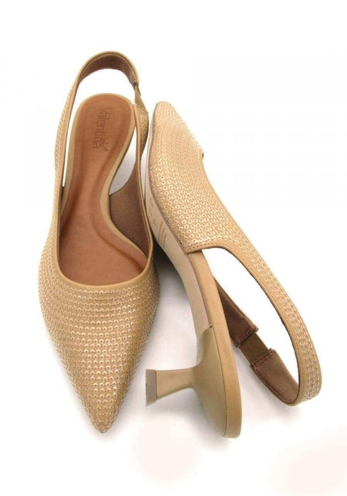 Sapato Scarpin Valentina Feminino 376019 Lantejoulas Bege 4