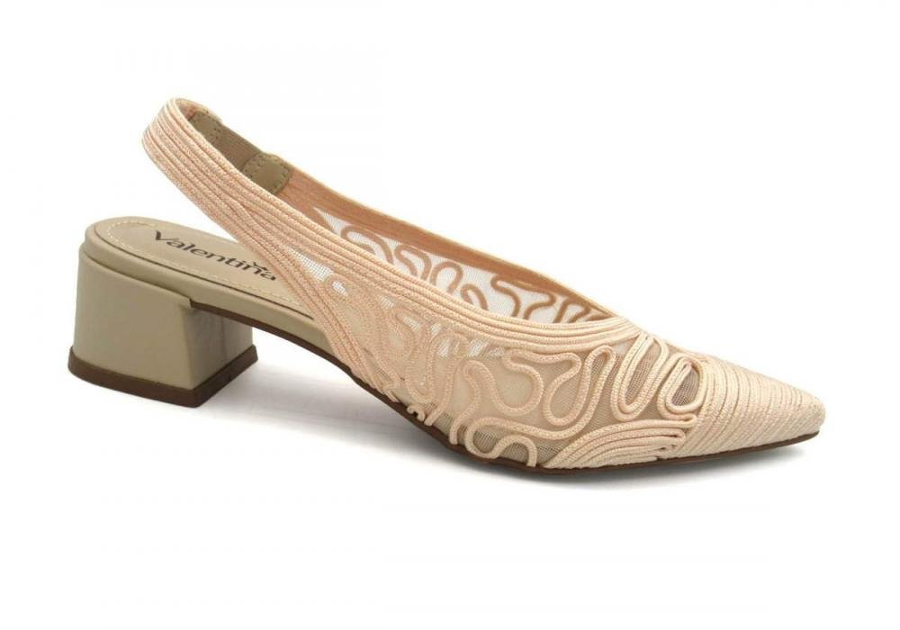 Sapato Scarpin Feminino Bordado Valentina 377007 Bege 1