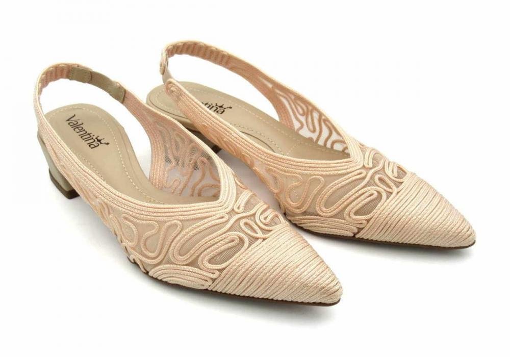Sapato Scarpin Feminino Bordado Valentina 377007 Bege 2