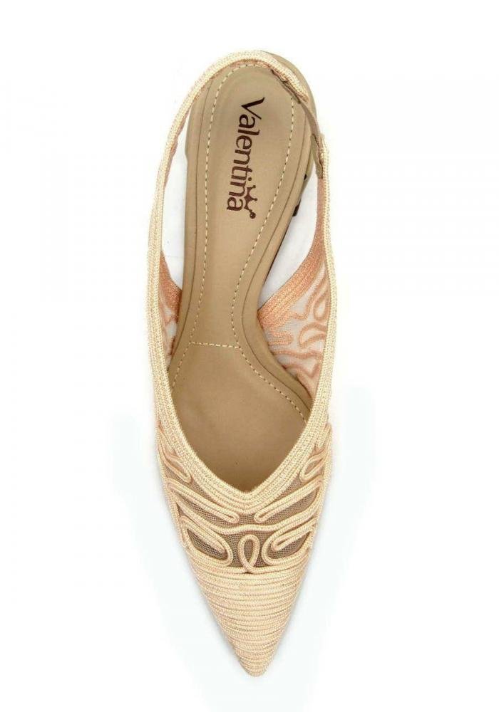 Sapato Scarpin Feminino Bordado Valentina 377007 Bege 3