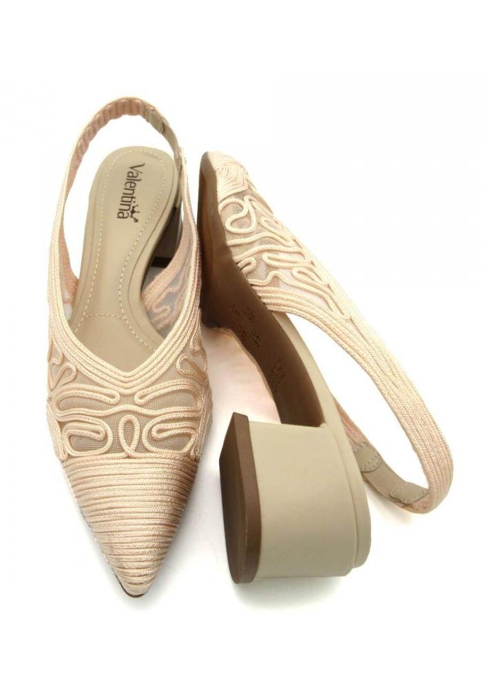 Sapato Scarpin Feminino Bordado Valentina 377007 Bege 4