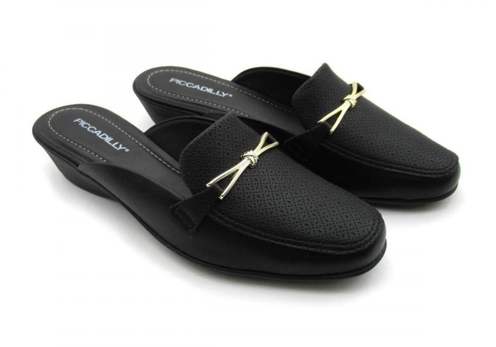 Mule Feminina Piccadilly Anabela Preta 143223 Preto 2