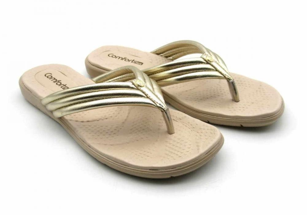 Tamanco Comfortflex Rasteiro De Dedo 2460401 Dourado 2