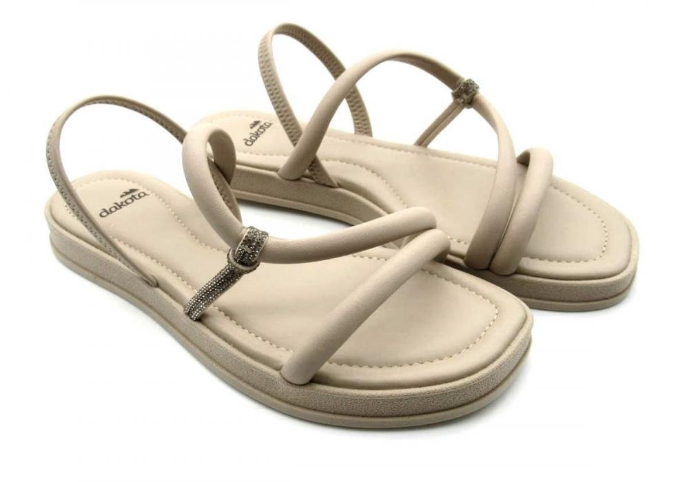 Sandália Dakota Feminina Flatform Conforto Y7613 Strass Bege 2