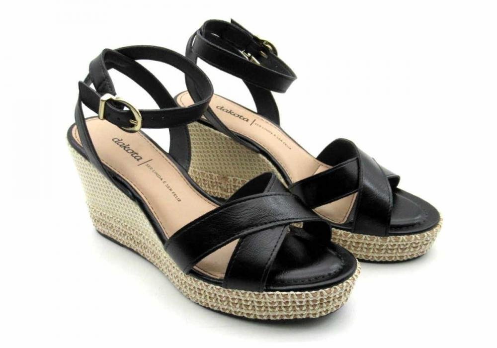 Sandália Dakota Espadrille Plataforma Anabela Y8261 Preta Preto 2