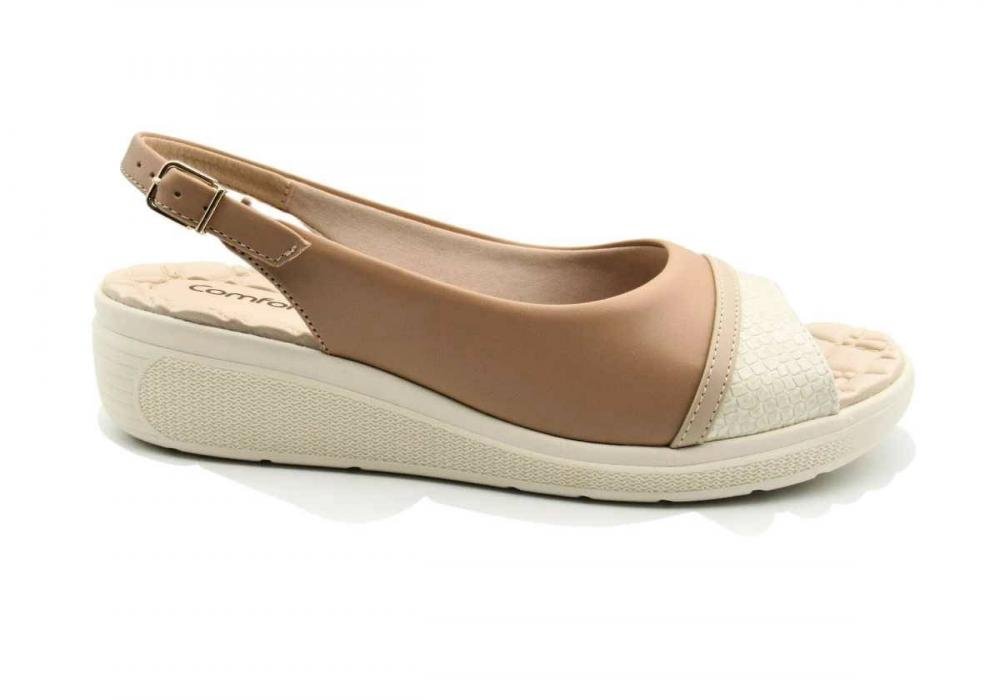 Sandália Feminina Comfortflex Conforto 2486404 Anabela Bege 1