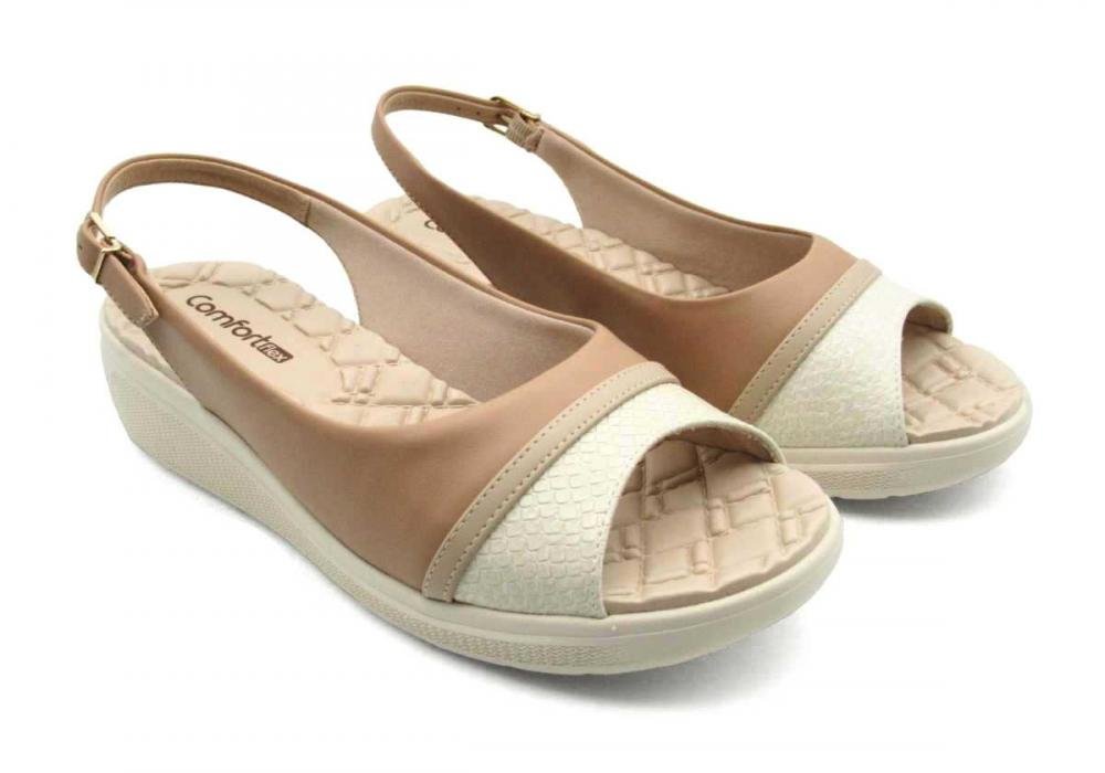 Sandália Feminina Comfortflex Conforto 2486404 Anabela Bege 2