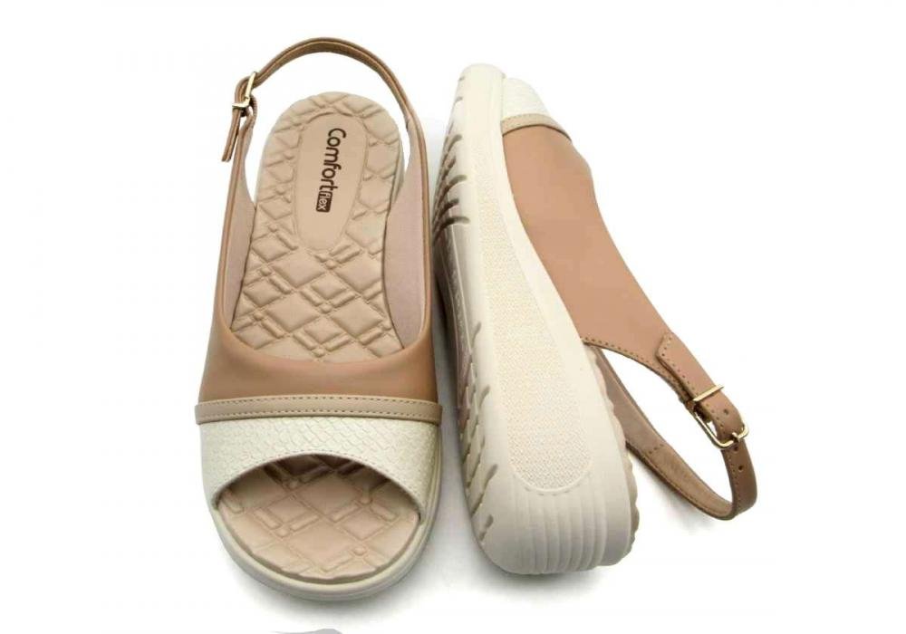 Sandália Feminina Comfortflex Conforto 2486404 Anabela Bege 4