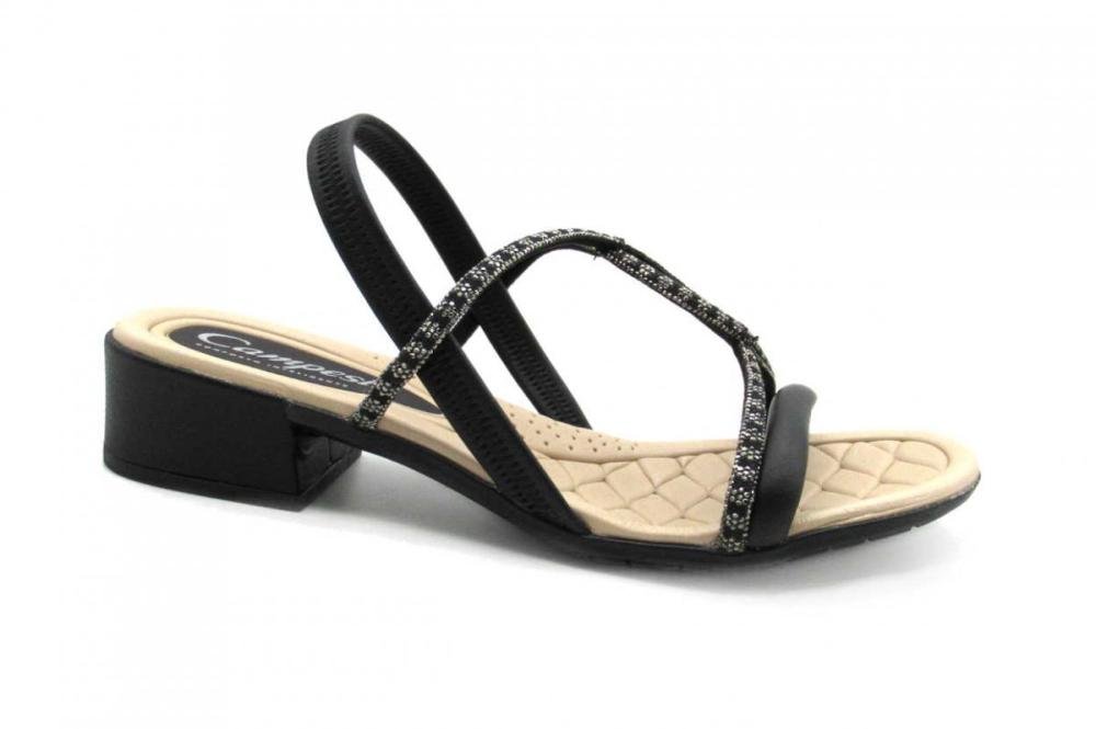 Sandália Campesí Salto Bloco Feminina Strass CP162 Preto 2