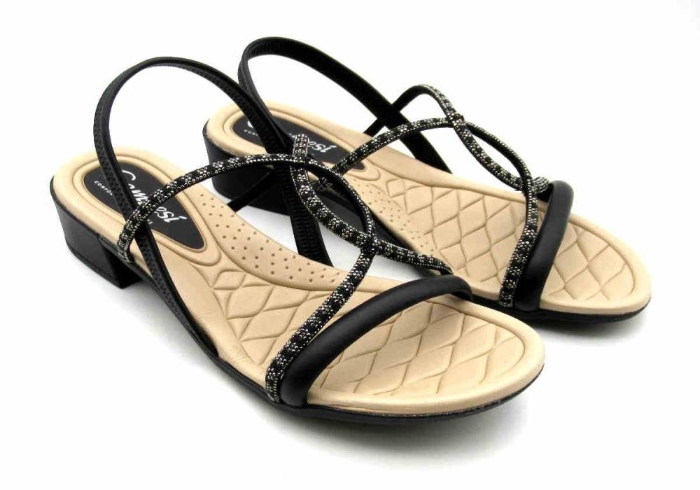 Sandália Campesí Salto Bloco Feminina Strass CP162 Preto 3