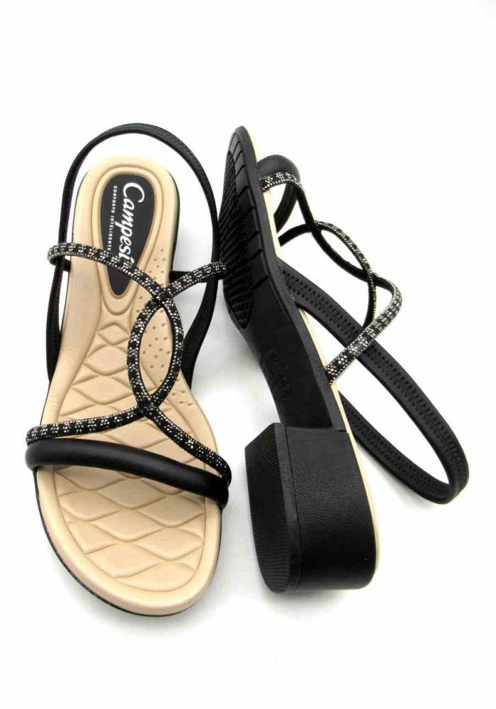 Sandália Campesí Salto Bloco Feminina Strass CP162 Preto 5