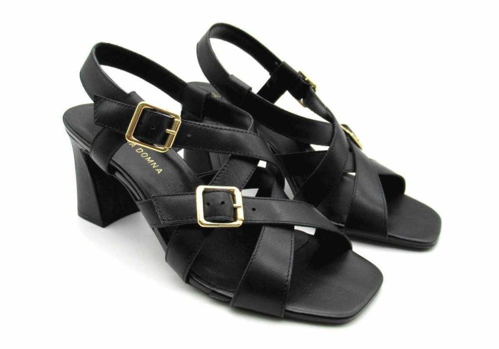 Sandália Social Feminina de Couro Giulia Domna 586005 Preta Preto 3