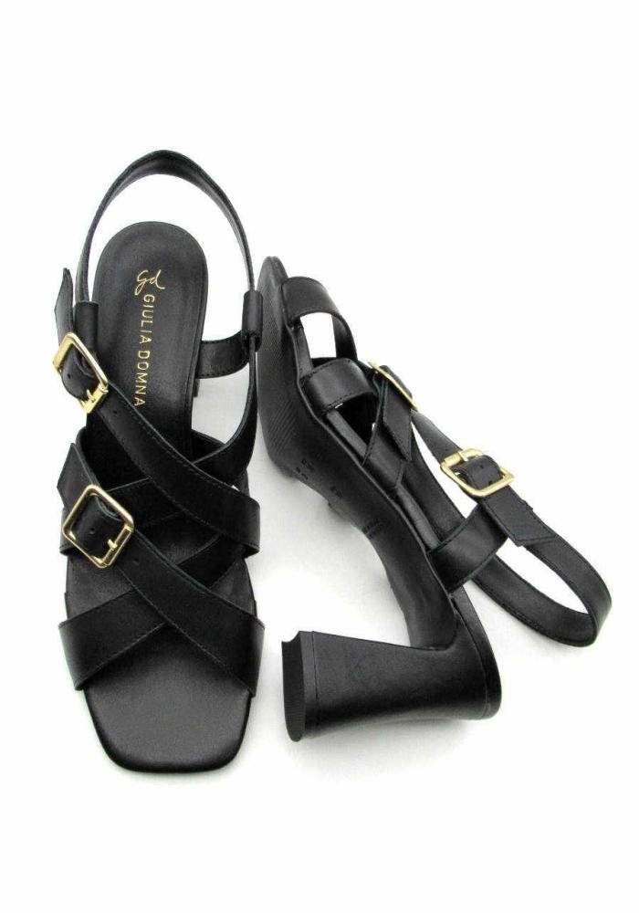 Sandália Social Feminina de Couro Giulia Domna 586005 Preta Preto 5