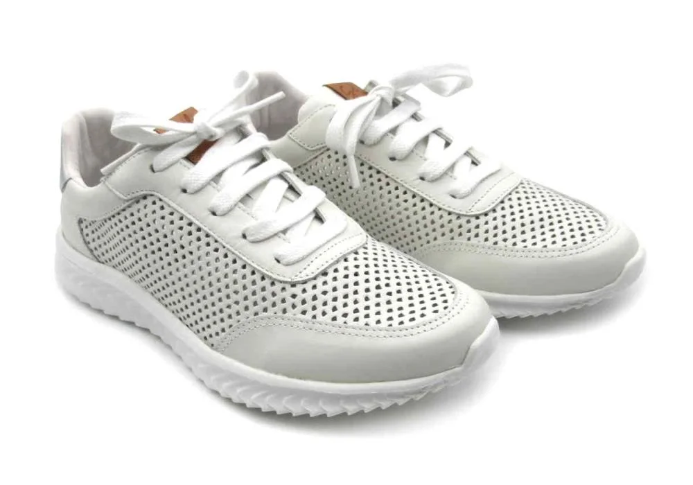 Tênis Casual Feminino de Couro Giulia Domna 177009 Branco/Prata 2